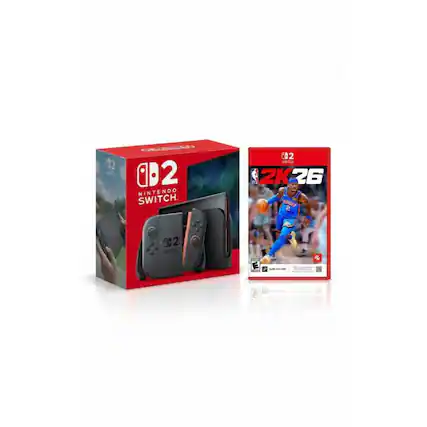 B2 D 02 NINTENDO SWITCH. 02 i 2K26 AAKSED e C2 2 E
Corrected text:
B2 D 02 NINTENDO SWITCH. 02 i 2K26 AAKSED e C2 2 E
The text appears to be a mix of product information and possibly a code or reference. Here's a breakdown:
- B2 D 02 NINTENDO SWITCH: This likely refers to the Nintendo Switch console.
- 02 i 2K26: This could be a reference to the game NBA 2K26.
- AAKSED e C2 2 E: This part is unclear and might be a code or additional reference.
The image shows a Nintendo Switch console and the game NBA 2K26.