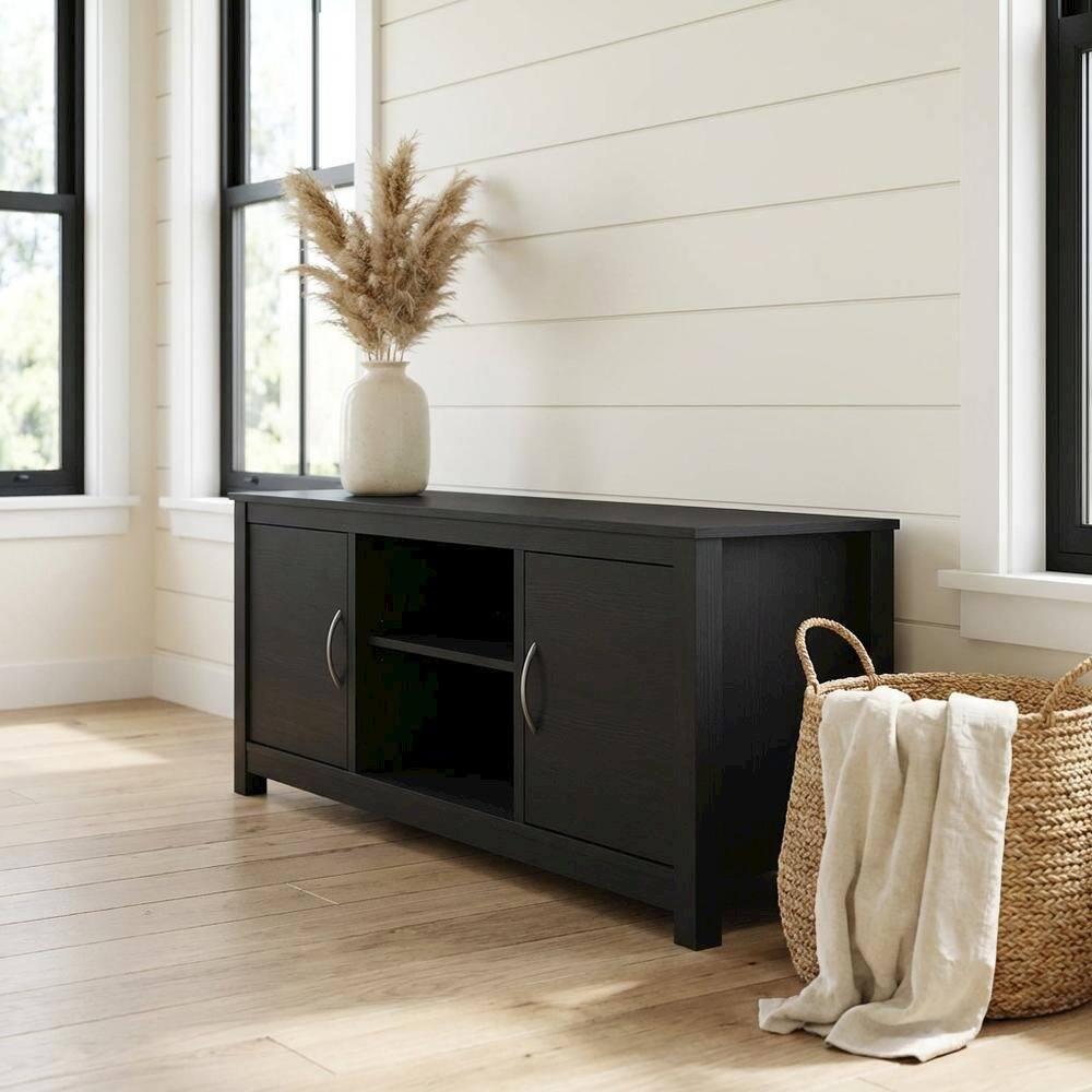 Alt View 2. FurniFact - Wooden TV Stand for 65 Inch Screens with Storage and Modern Design - Black.