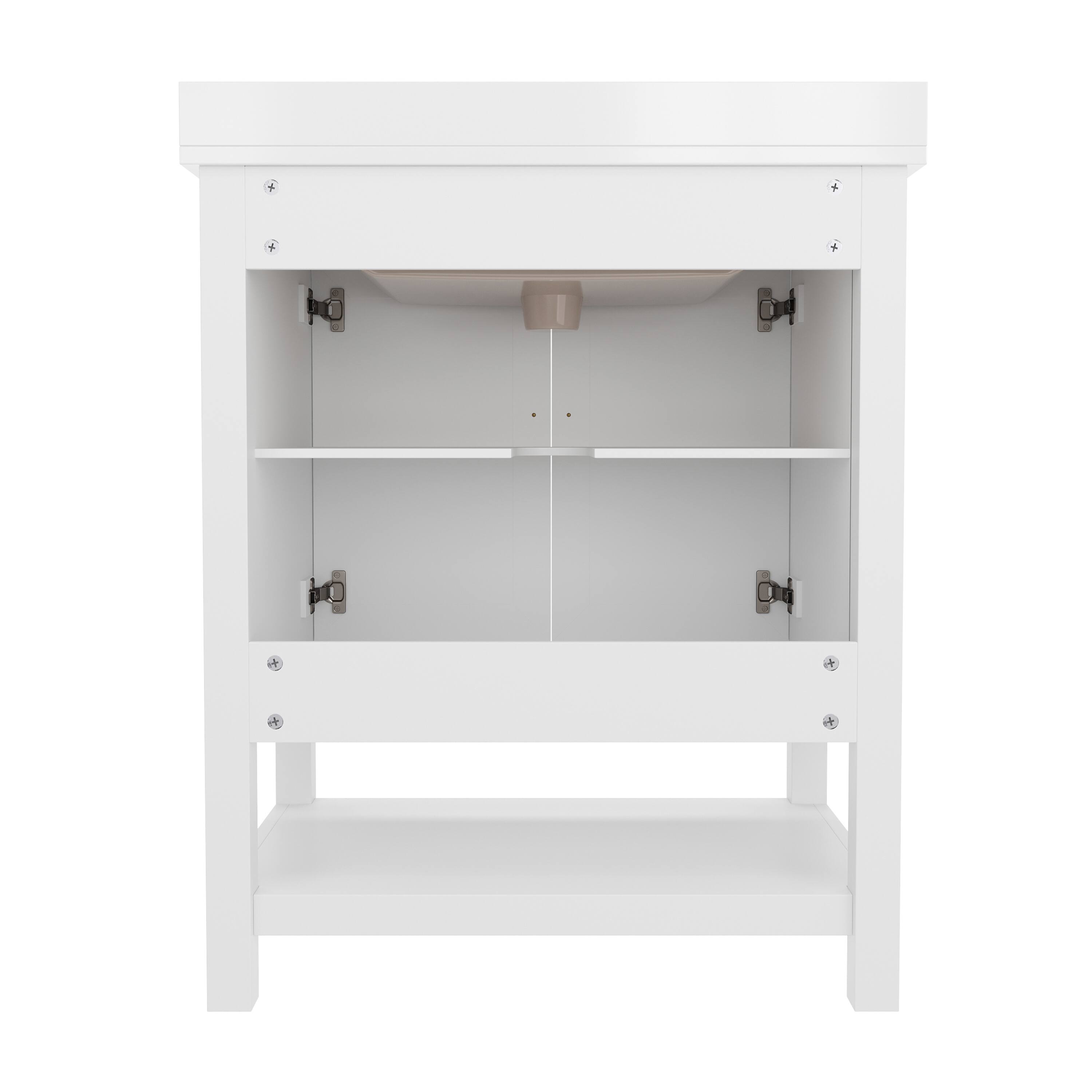 Alt View 5. Emma + Oliver - Vesta Bathroom Vanity, Single Sink Cabinet with 2 Soft Close Doors and Open Shelf, Carrara Marble Finish Countertop - White Frame/Gold Hardware.