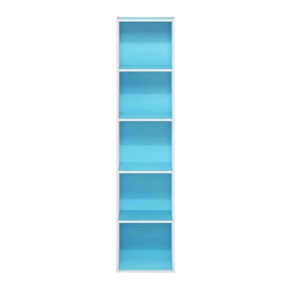 Back. FurniFact - Light Blue Wood 5-Tier Open Bookcase with Spacious Shelves for Storage - Light Blue/White.