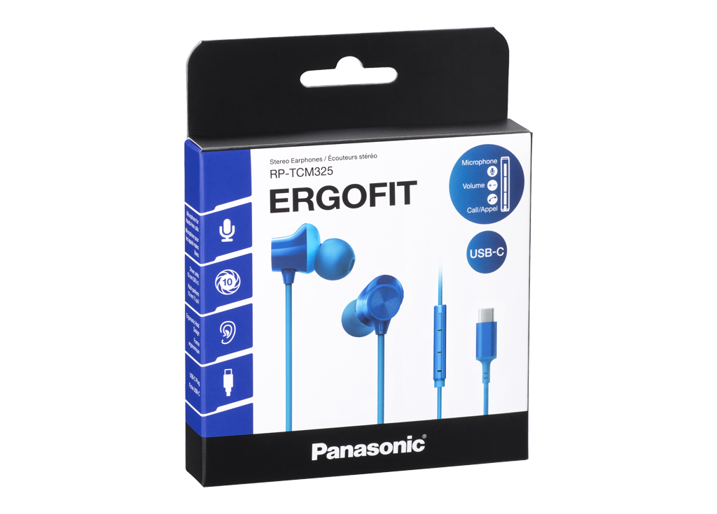 Stereo Earphones / Écouteurs stéréo  
RP-TCM325  
ERGOFIT  

Microphone  
Volume  
Call/Appel  

USB-C  

Panasonic