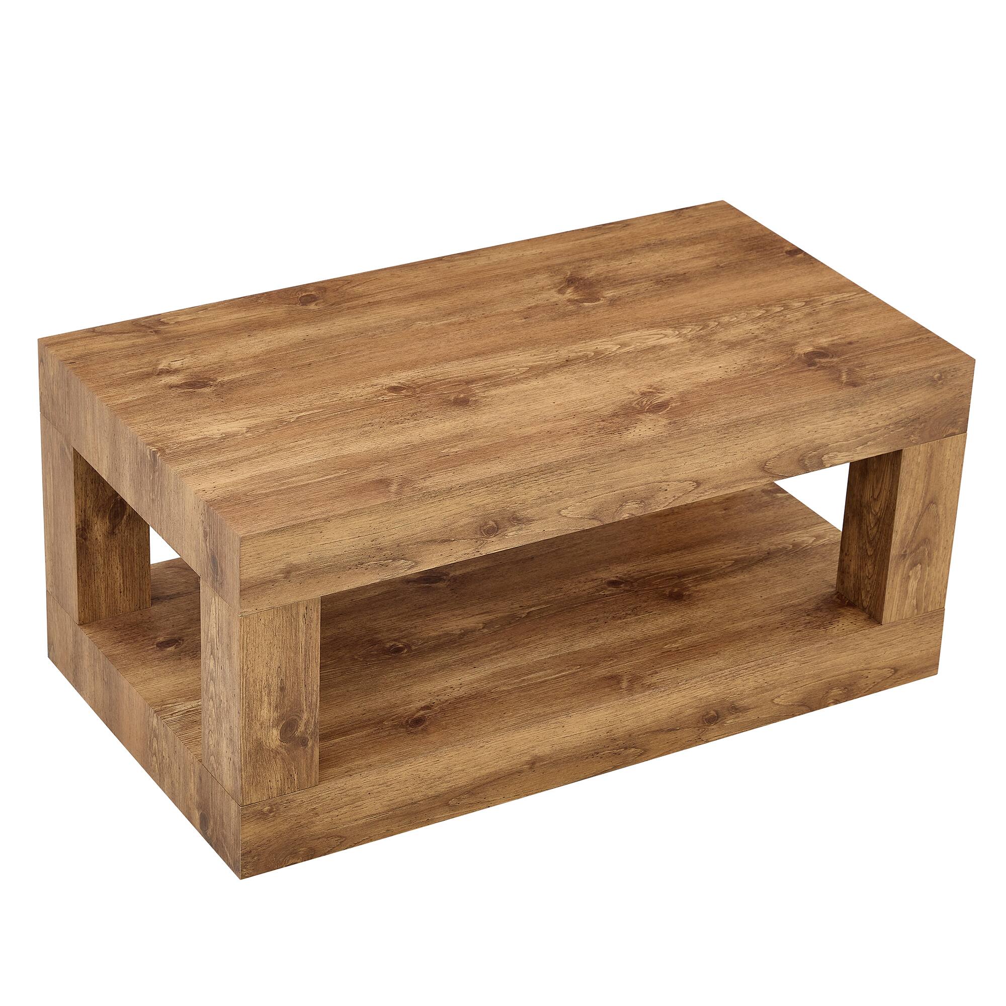 Alt View 9. Loheer - Loheer- 3.3x1.8x1.5 ft Modern 2-Tier Coffee Table Rectangular Center Table with Open Storage Shelf for Living Room - Wood.