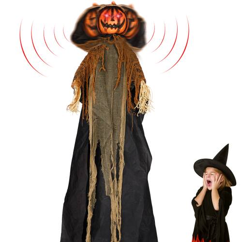Alt View 1. Winado - Halloween 5.8FT Scary Pumpkin Man with Hat, Light-Up Eyes Animatronic Prop Decoration for Indoor Outdoor Holiday Garden - Orange & Black.