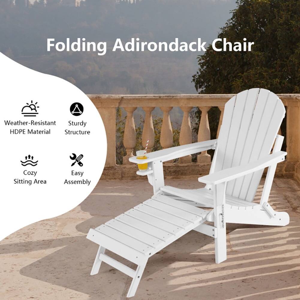 Folding Adirondack Chair

- Weather-Resistant HDPE Material
- Sturdy Structure
- Cozy Sitting Area
- Easy Assembly