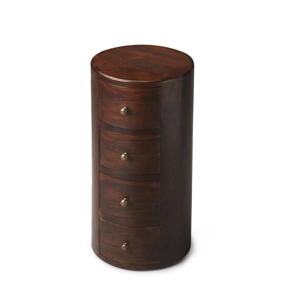 Left. Starlight Canyon Home - Round End Table with Storage – Side Table with Drawer in Brown Wood - Medium Brown.