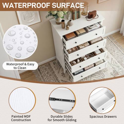 WATERPROOF SURFACE

Waterproof & Easy to Clean

Painted MDF Construction

Durable Slides for Smooth Gliding

Spacious Drawers