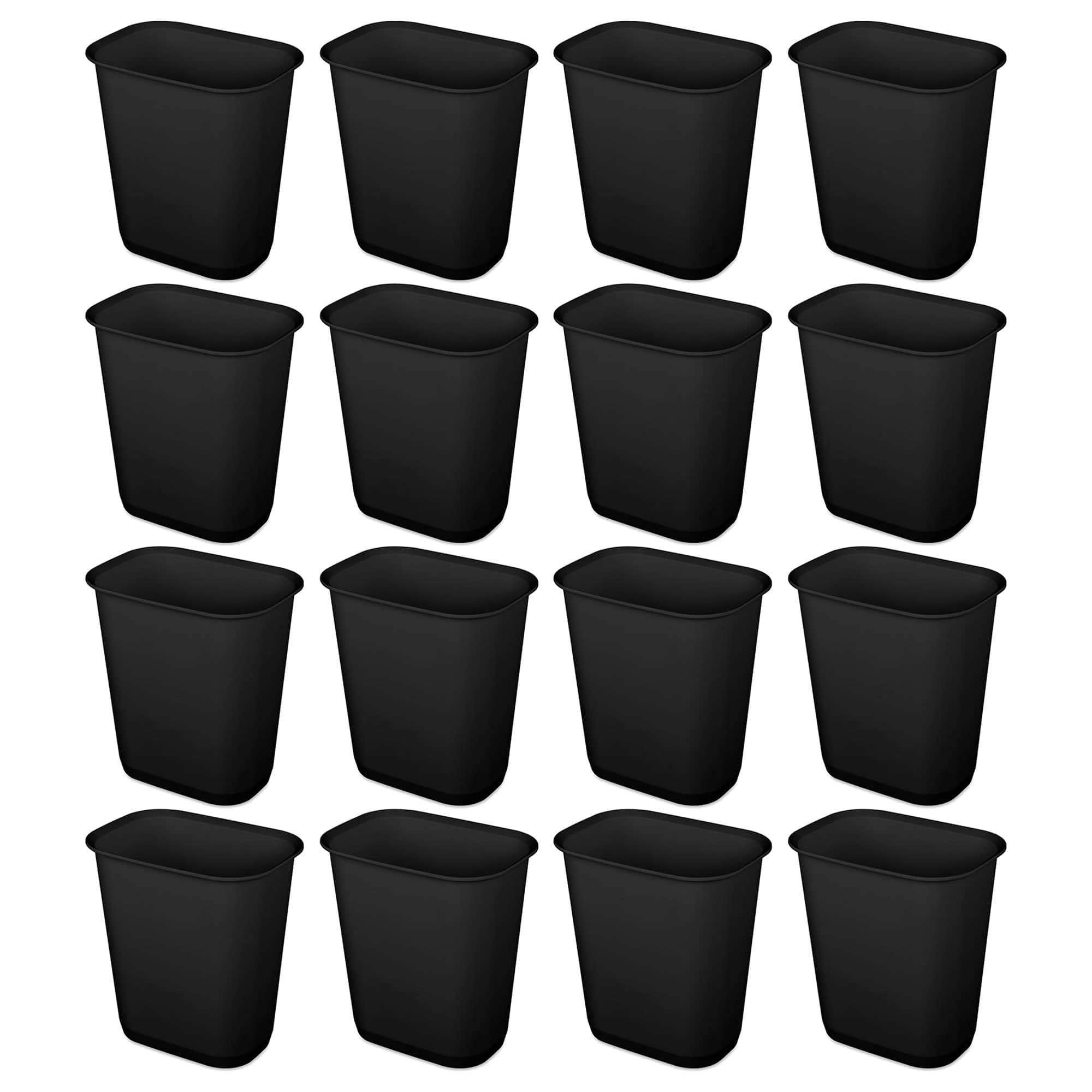 Sterilite - 3 Gallon Rectangular Wastebasket Small Home Trash Bin, 16 Pack - Black