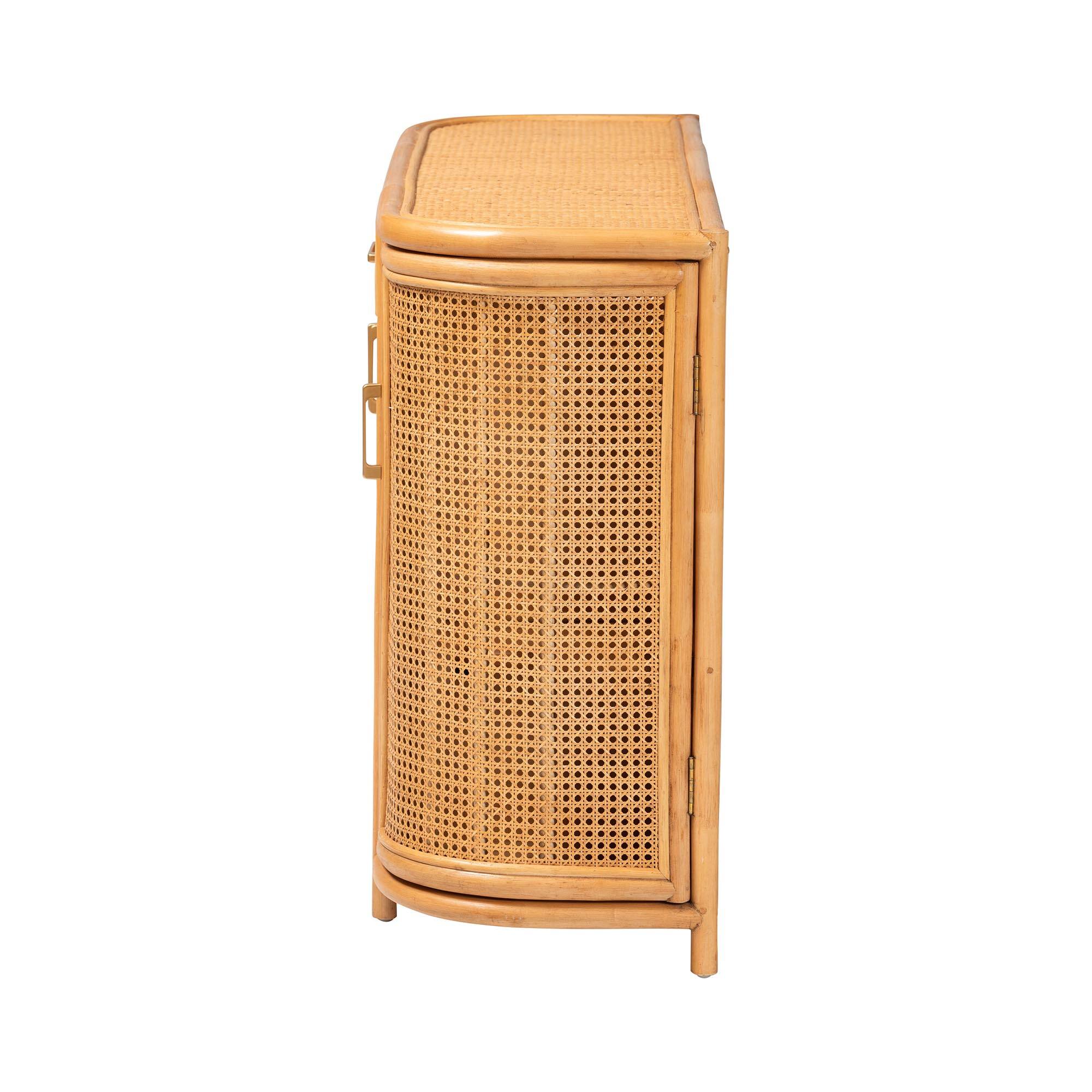 Back. bali & pari - McKenna Natural Rattan Sideboard - Handwoven Wicker Buffet Credenza, Boho Coastal Style - Light Honey/Gold.