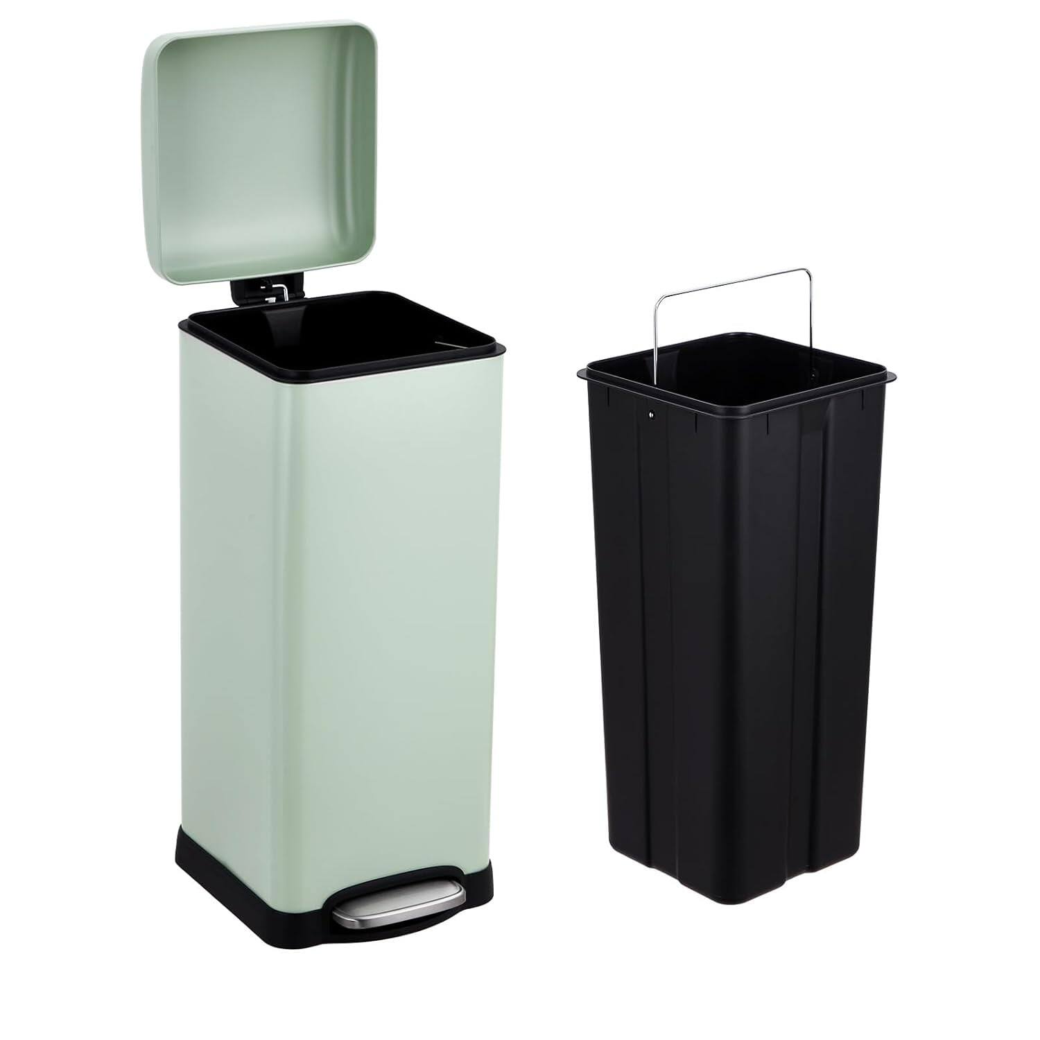 Front. Homhougo - 8 Gallon Kitchen Trash Can, Fingerprint-Proof Stainless Steel with Soft-Close Lid and Removable Buckets - Green.