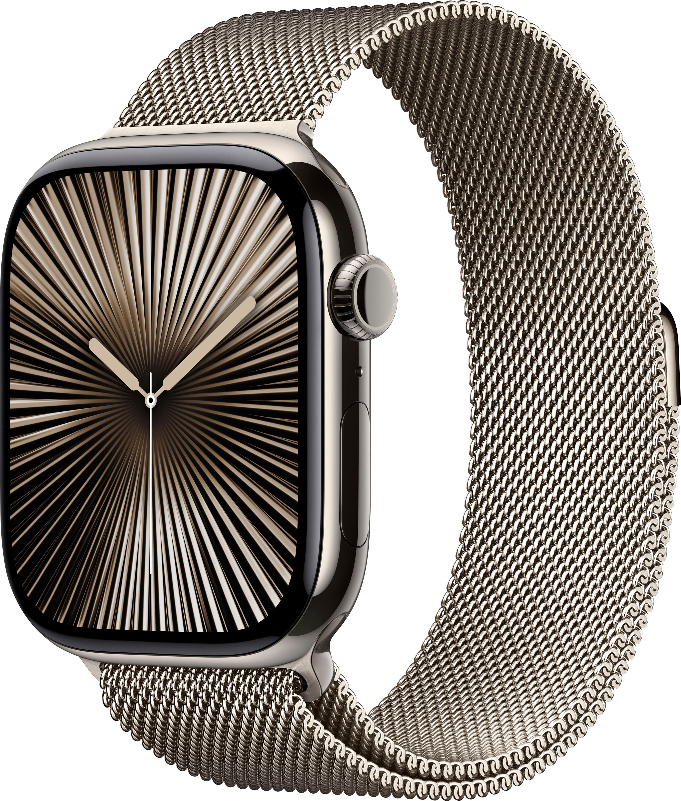 Apple Watch Series 10 (GPS+Cellular) 46mm Titanium Case with Natural Milanese Loop - M/L - Natural - (2024) - Angle_Zoom