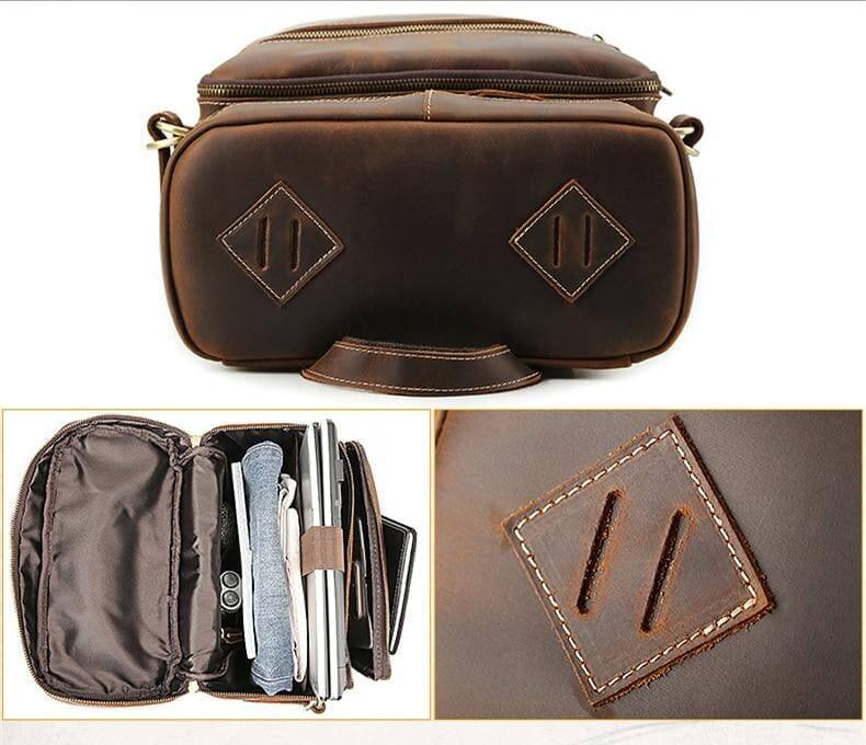 Alt View 2. Steel Horse Leather - The Raoul Backpack | Handmade Vintage Leather Backpack - Dark Brown.