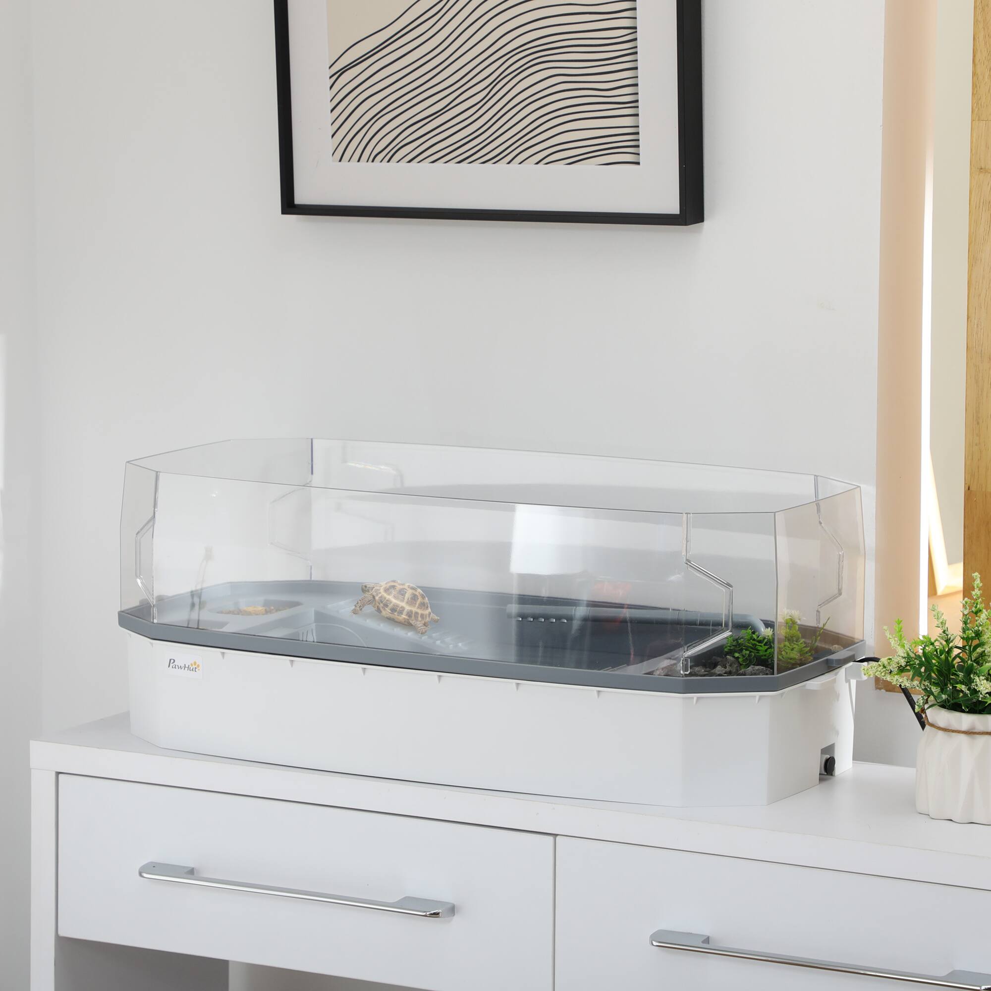 Alt View 1. Pawhut - Tank Kit, Turtle Aquarium with Basking Platform, Water Pump.