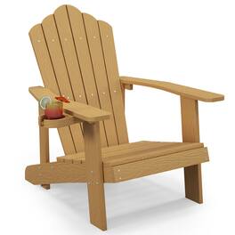 Gymax - HIPS Outdoor Weather Resistant Slatted Chair Adirondack Chair w/ Cup Holder Indonesia - Teak