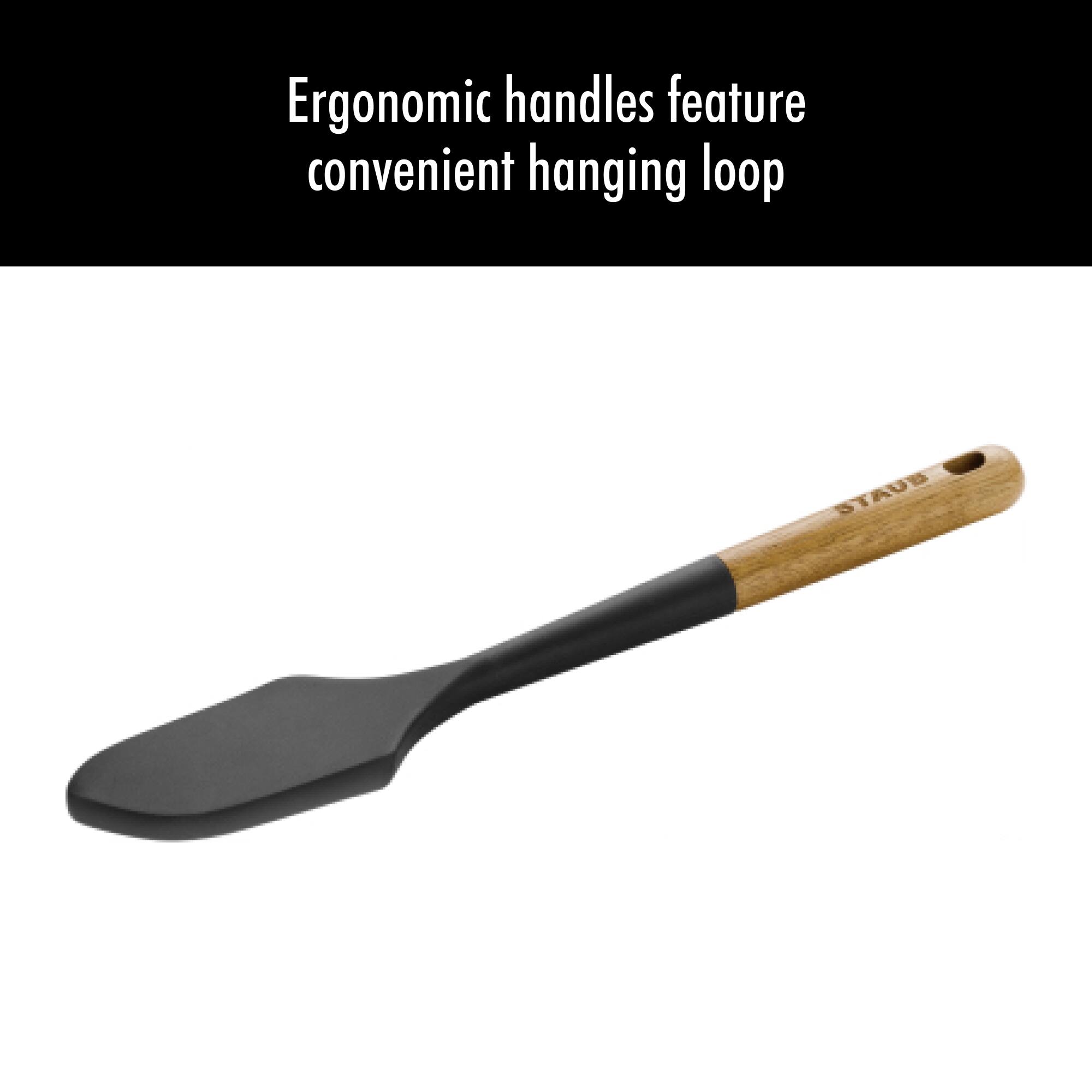 Ergonomic handles feature convenient hanging loop