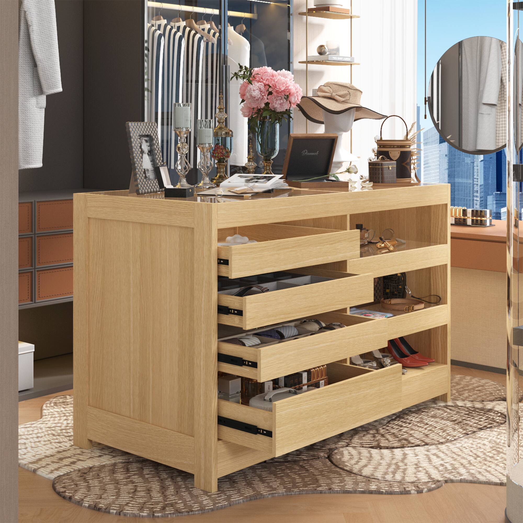 Alt View 9. Famapy - Famapy Wood & Glass Horizontal Dresser: Organized Elegance for Closets & Bedrooms - Wooden.