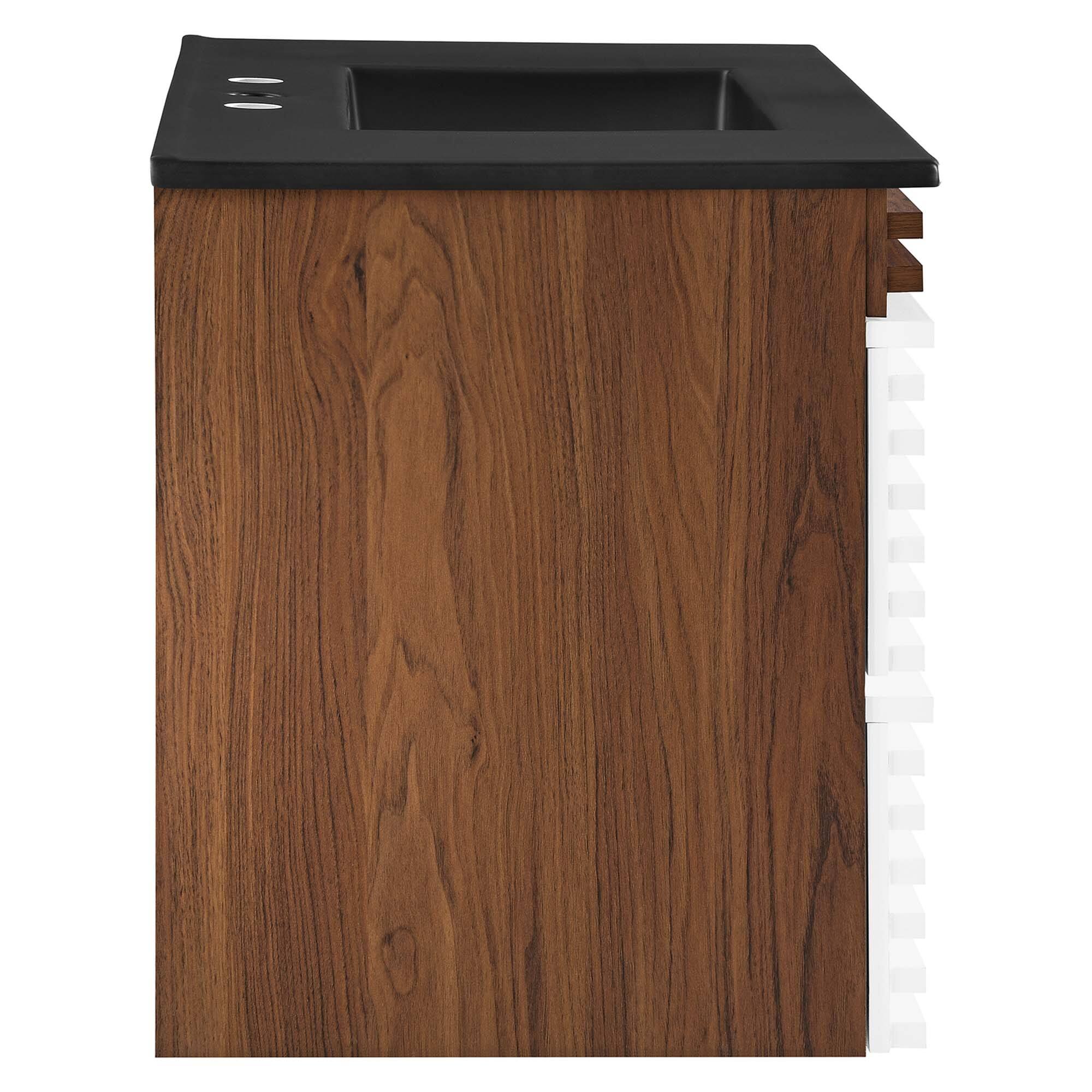 Alt View 1. Modway - Render Wall-Mount Bathroom Vanity with Black Basin Included - White Walnut Black.