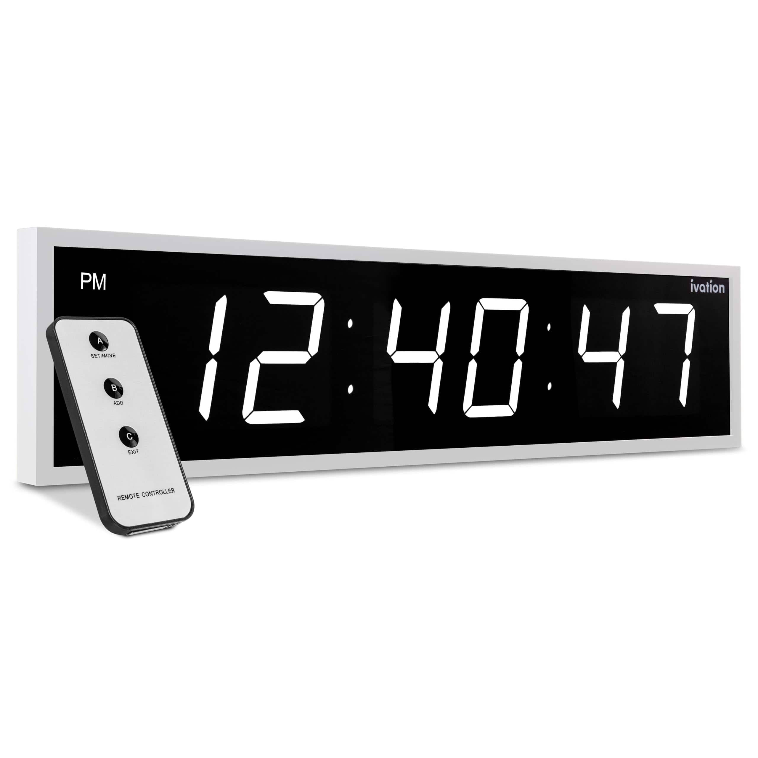 Ivation - Large Digital Clock, 36" Led Wall Clock with 6-Level Brightness & Mounting Hardware - White