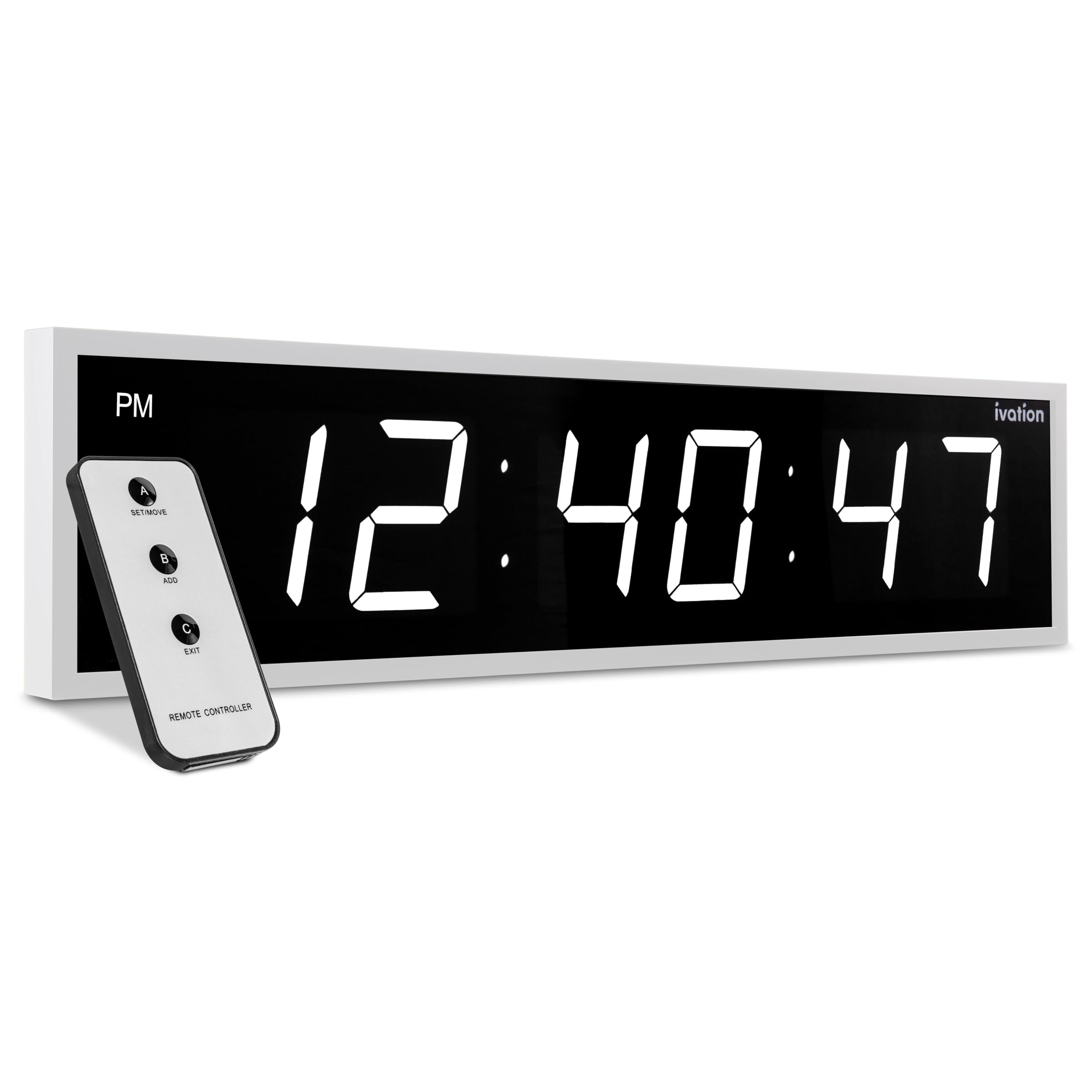 Ivation - Large Digital Clock, 36" Led Wall Clock with 6-Level Brightness & Mounting Hardware - White