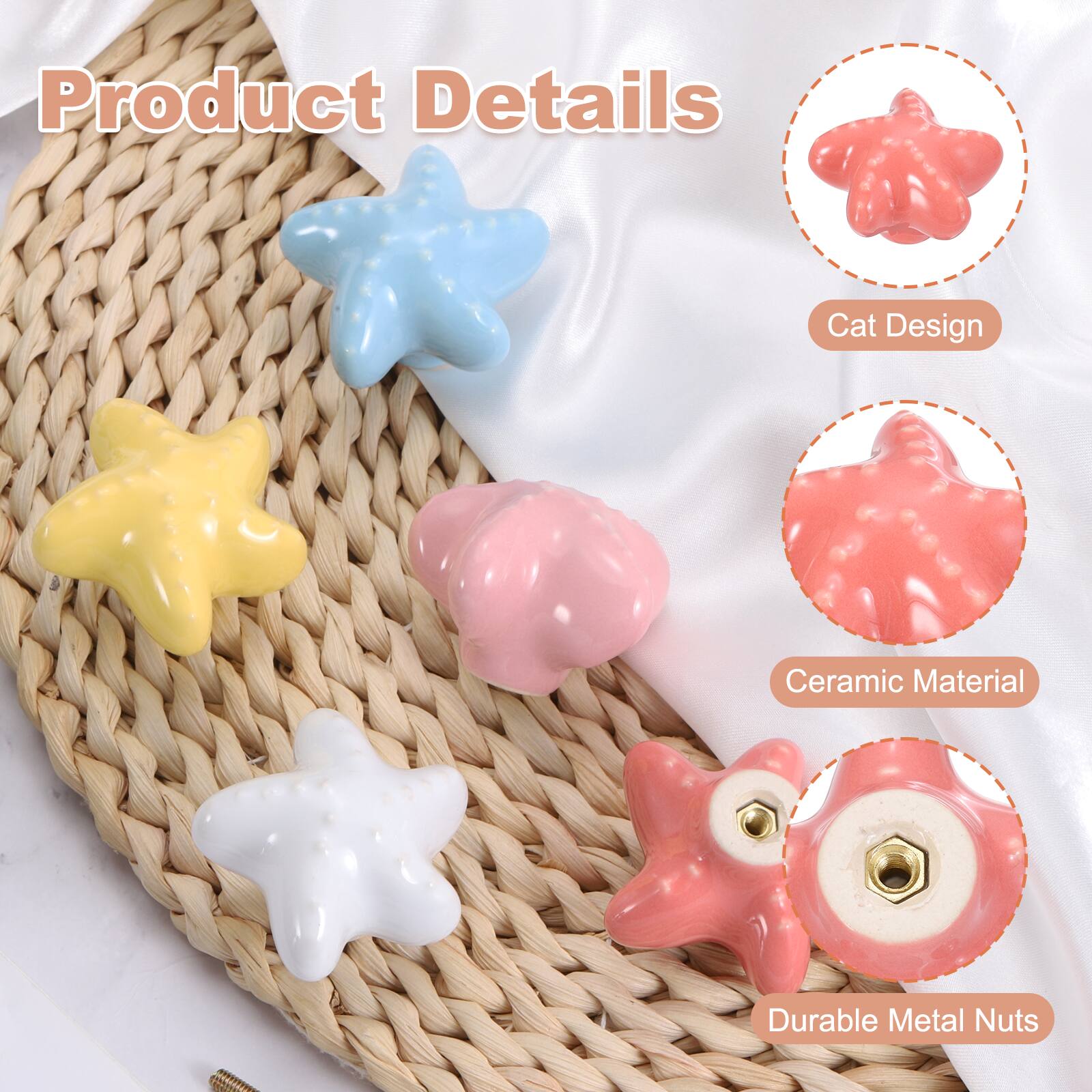 Product Details  
Cat Design  
Ceramic Material  
Durable Metal Nuts