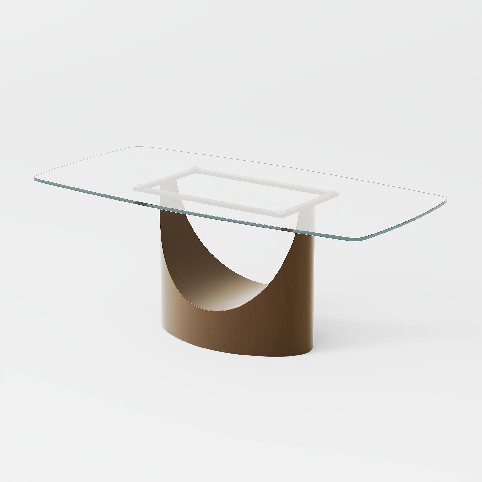 Alt View 6. POVISON - 71" Modern Glass  Long Dining Table for 6, Transparent Glass for Kitchen, Bronze Stainless Steel Pedestal Kitchen Table - Transparent.