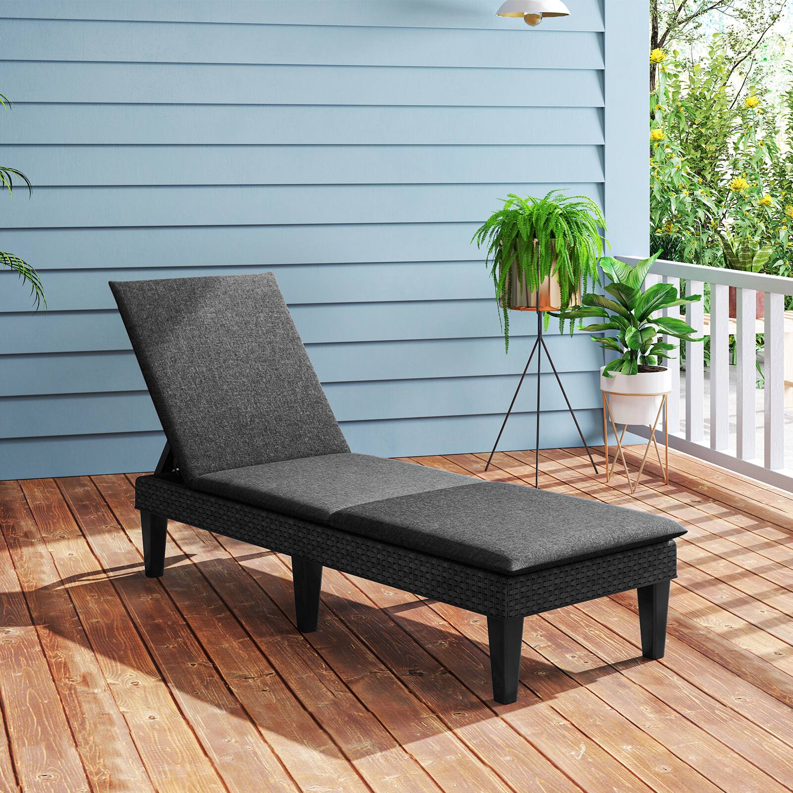 Alt View 3. Gymax - Gymax 2PCS Patio Lounge Chair Recliner Chair w/ 3-Position Adjustable Backrest & Cushion Black & Gray - Black, Gray.