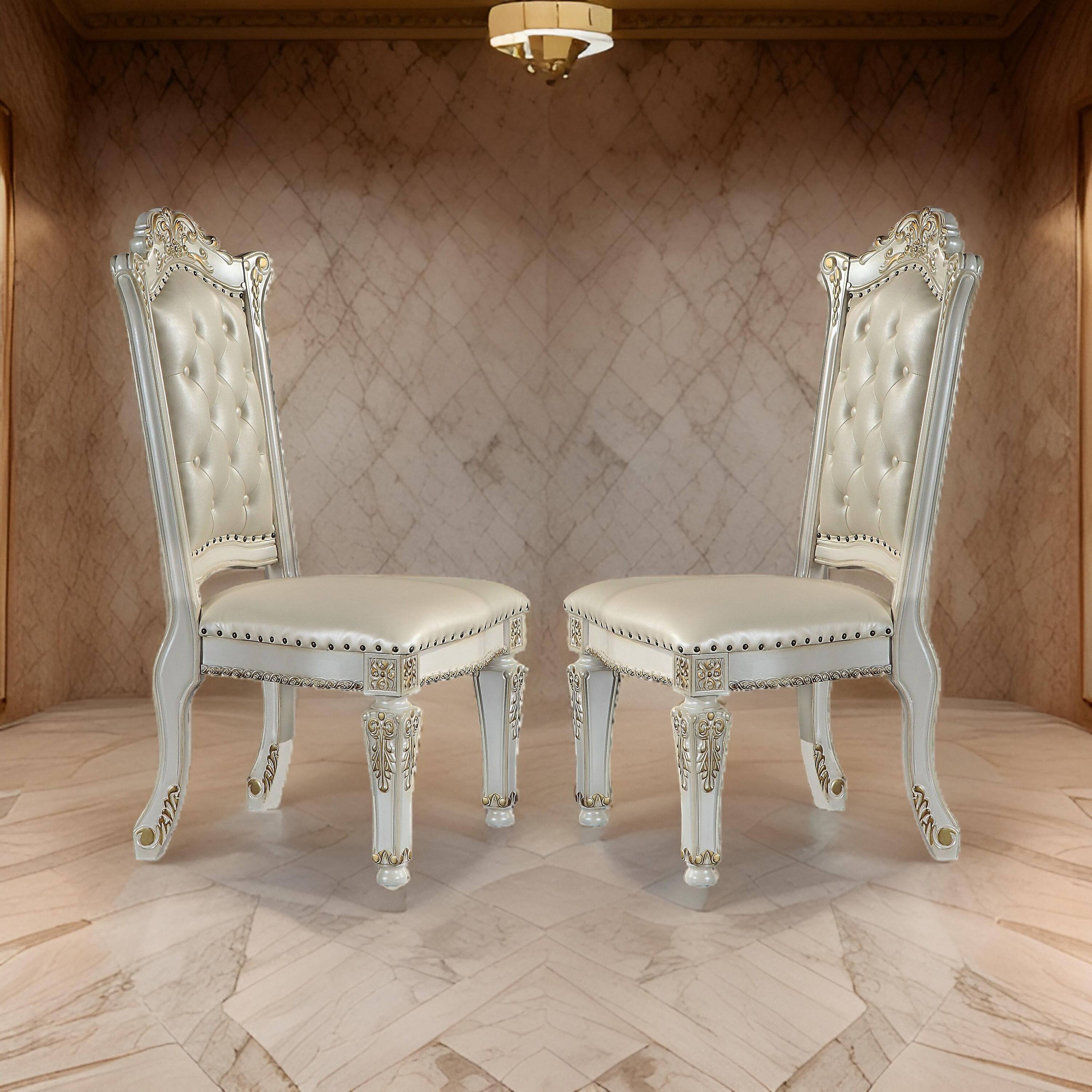 Alt View 5. Manhattan Lane - Doe 27 Inch Side Dining Chair Set of 2, Nailhead, Tufted White Faux Leather - Pearl, Gold.
