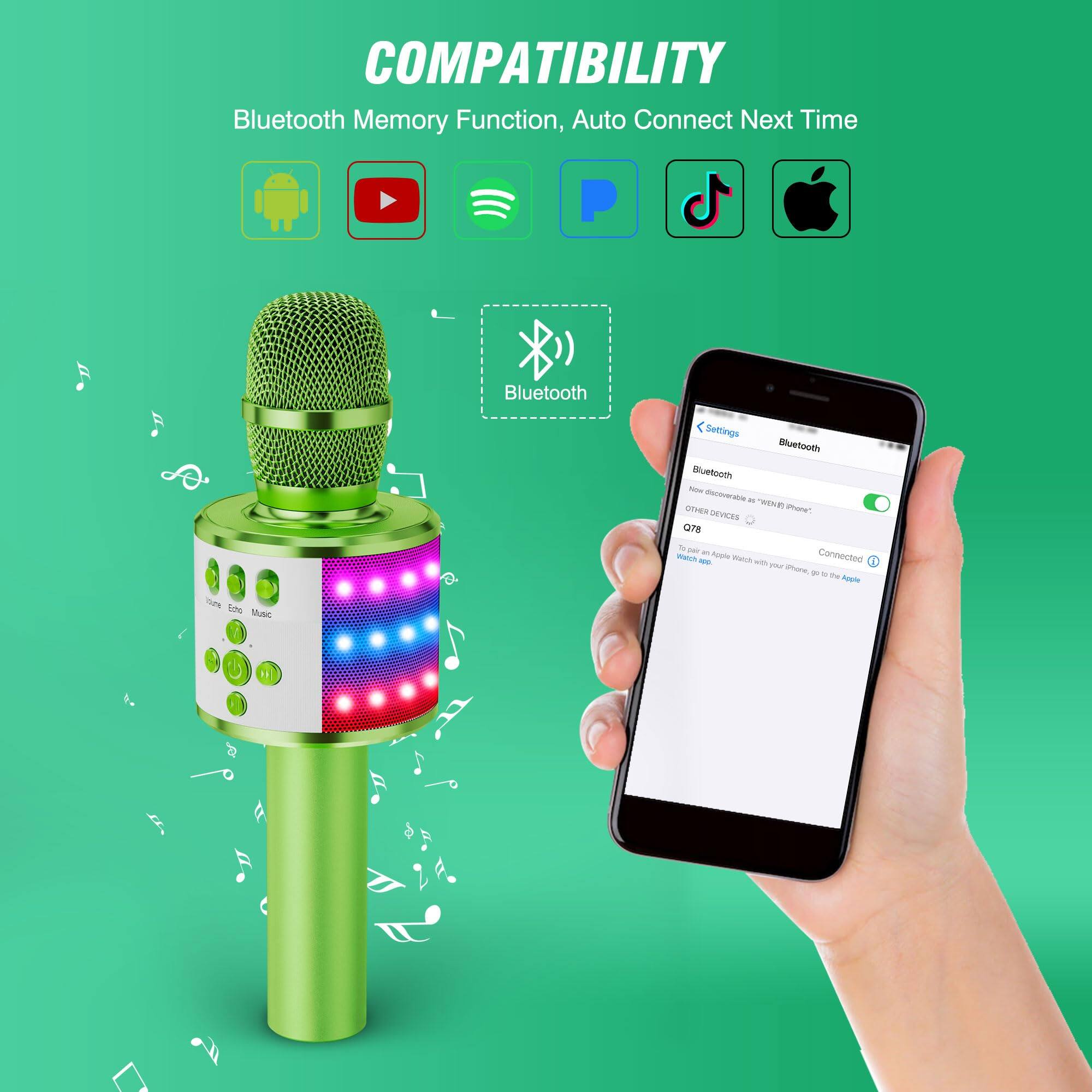 COMPATIBILITY  
Bluetooth Memory Function, Auto Connect Next Time  

- Android  
- YouTube  
- Spotify  
- Bluetooth  
- Apple Music  
- Apple  

Bluetooth  
- Tune  
- Echo  
- Music  

Settings  
Bluetooth  
- New device available "iPhone"  
- Q78  
- Other devices  
- Connecting...  
- Match in Apple Watch with your iPhone, go to the Apple Watch app