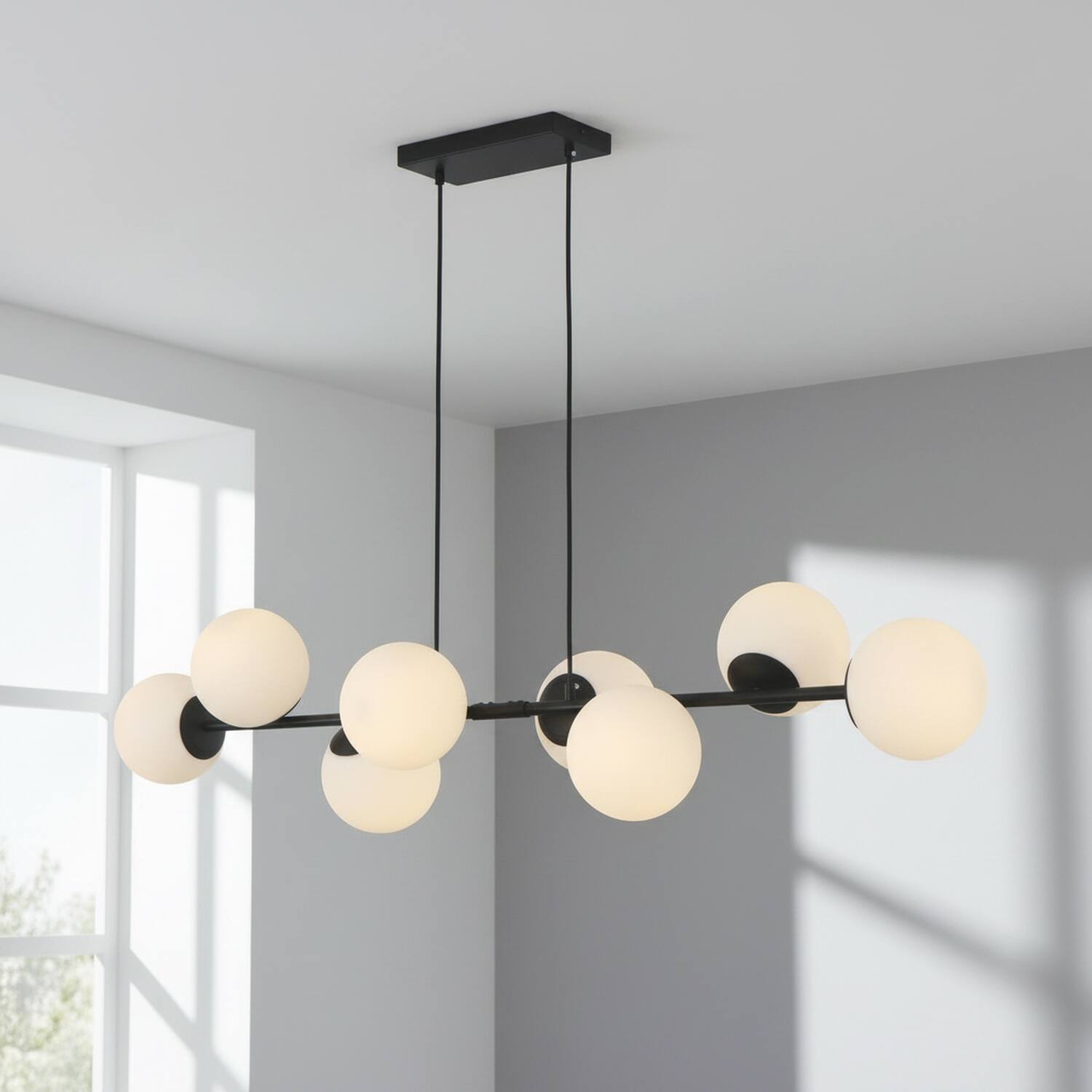 Angle. Umeiluce - Modern 8-Light 49.2 Inches Kitchen Island Linear Chandelier E12 - Matte Black.