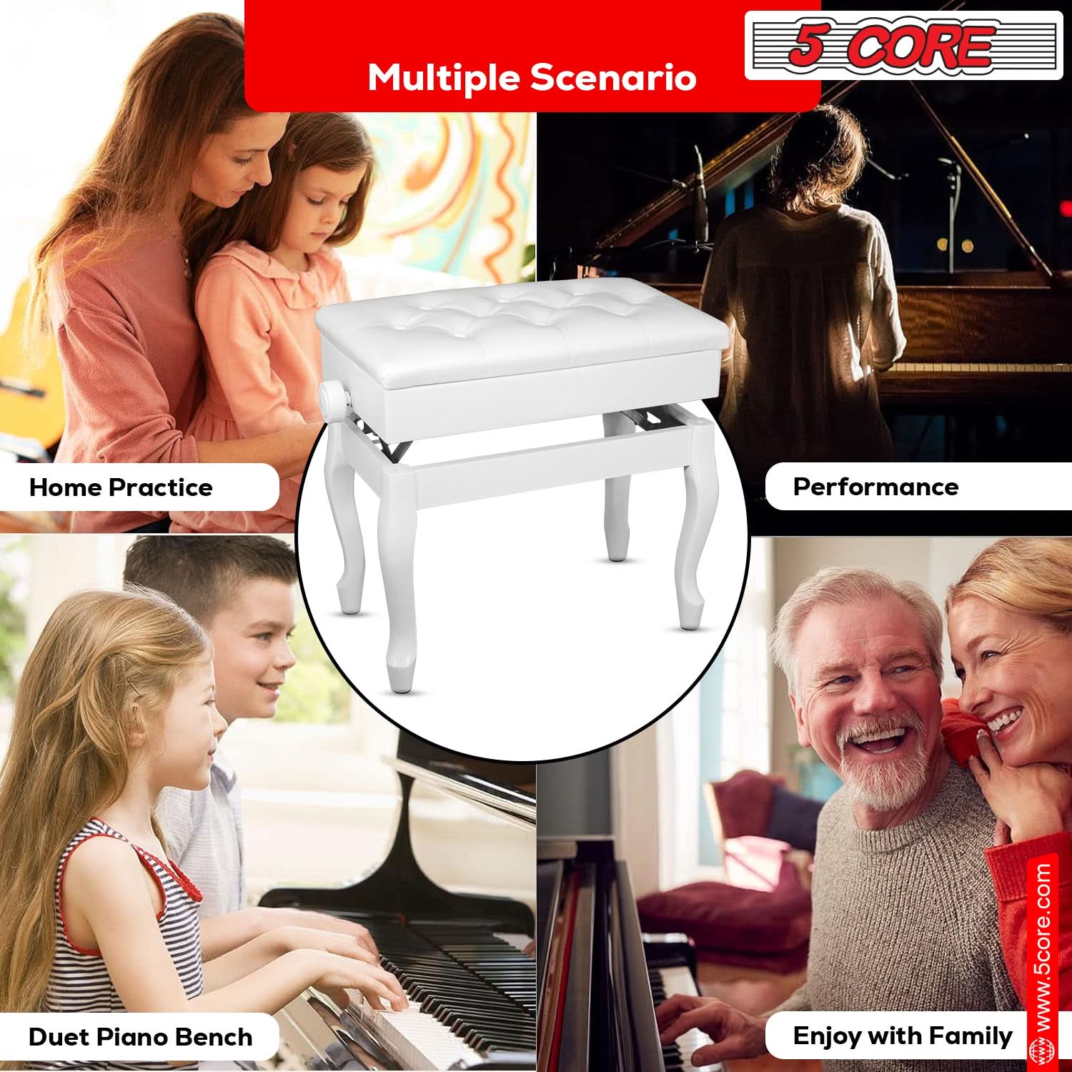 Multiple Scenario 5 CORE Home Practice Performance Duet Piano Bench Enjoy with Family www.5core.com