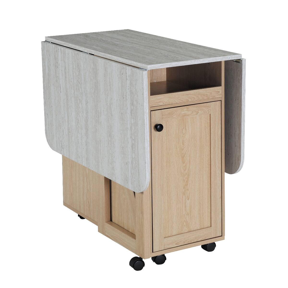 Alt View 6. Loheer - Loheer Folding Dining Table with Storage Cabinet, Rolling Kitchen Island Cart for Small Spaces - Light Oak and Slate.