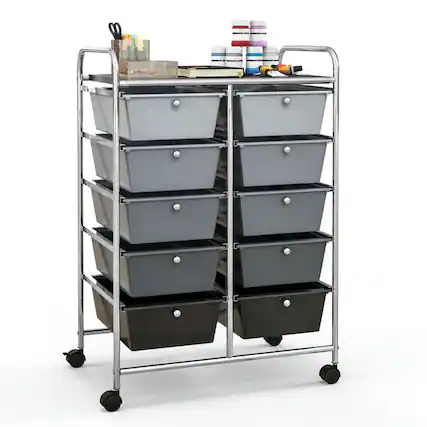 Front. Pefilos - 10-Drawer Rolling Storage Cart-Gray, Craft Organizers and Storage, Multipurpose Organizer Cart for Home, Office, School - Gray.
