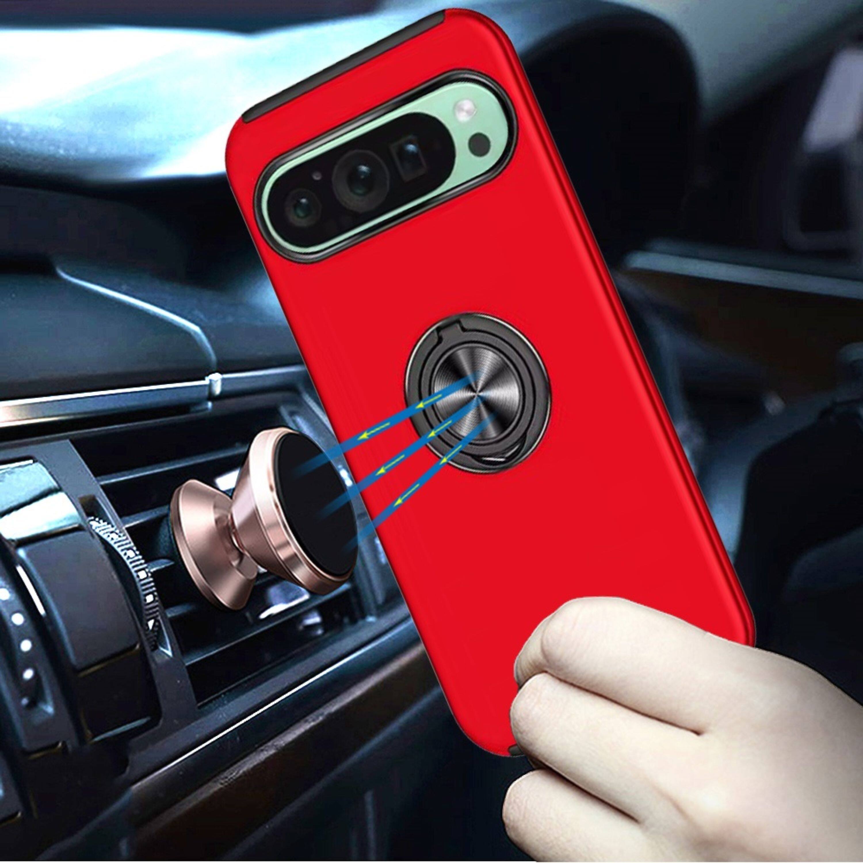 Angle. Kitcheniva - Dual Layer Magnetic Ring Phone Cover For Google Pixel 9/ 9 Pro Red - Red.