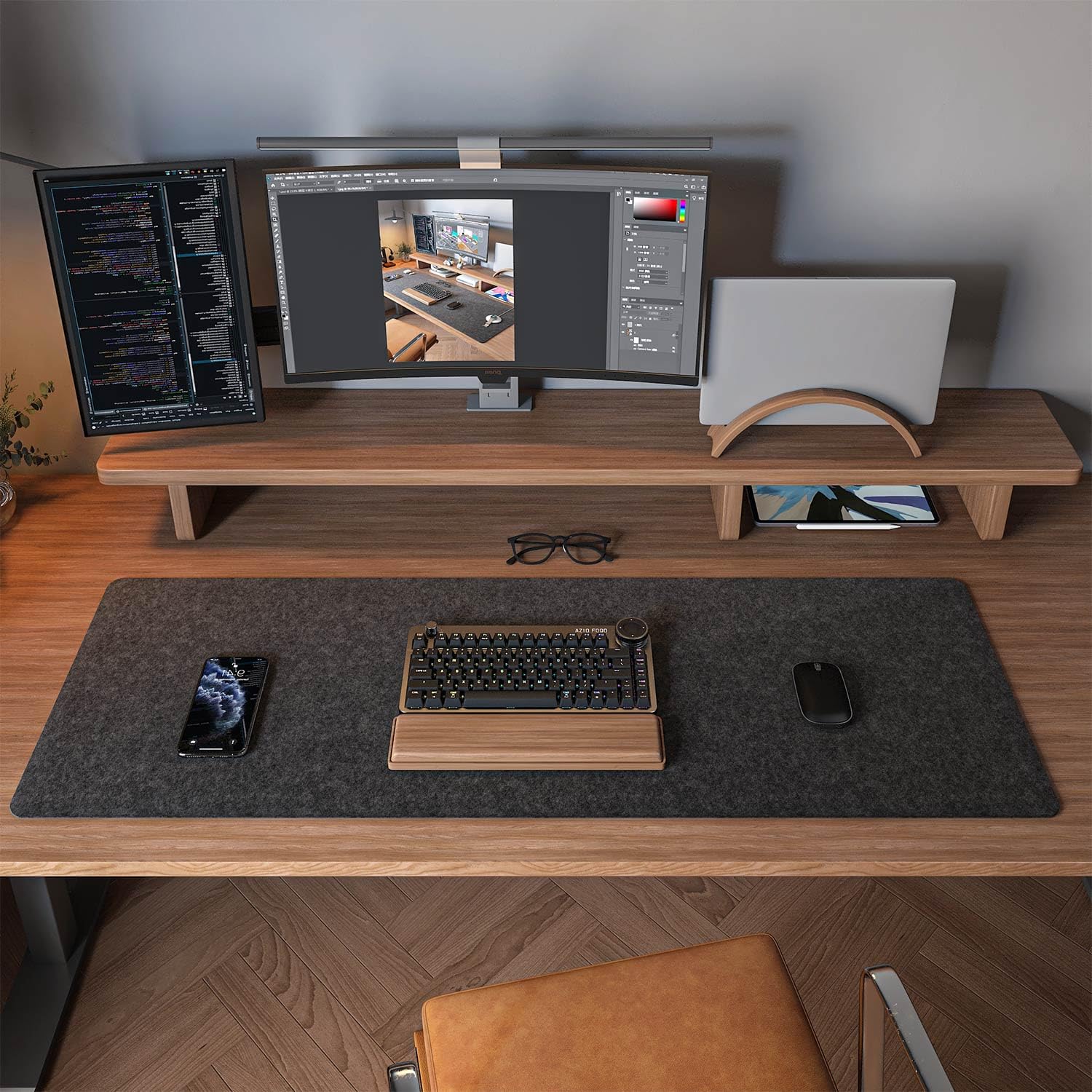 Alt View 1. Fabibe - Felt Desk Mat | Computer For Desk(36x12inches) Large Mouse Pad And Protector Office Dark Gray - Light Gray 90cmx30cm.
