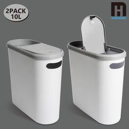 KOOMADE - 2PK Trash Bin with Lid Press-Top Space Saving Bathroom Garbage Bin Kitchen Waste Can Living Room Creative Gap - Light grayish white