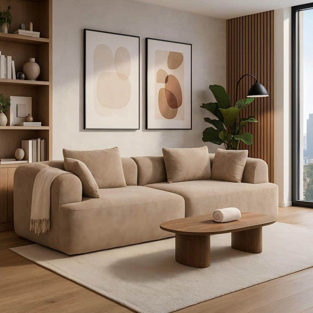 Kadyn - 96" Full-Foam Modular Sectional Sofa, 2-Piece Boucle Cloud Couch, Compressed Shipping, Brown - Brown