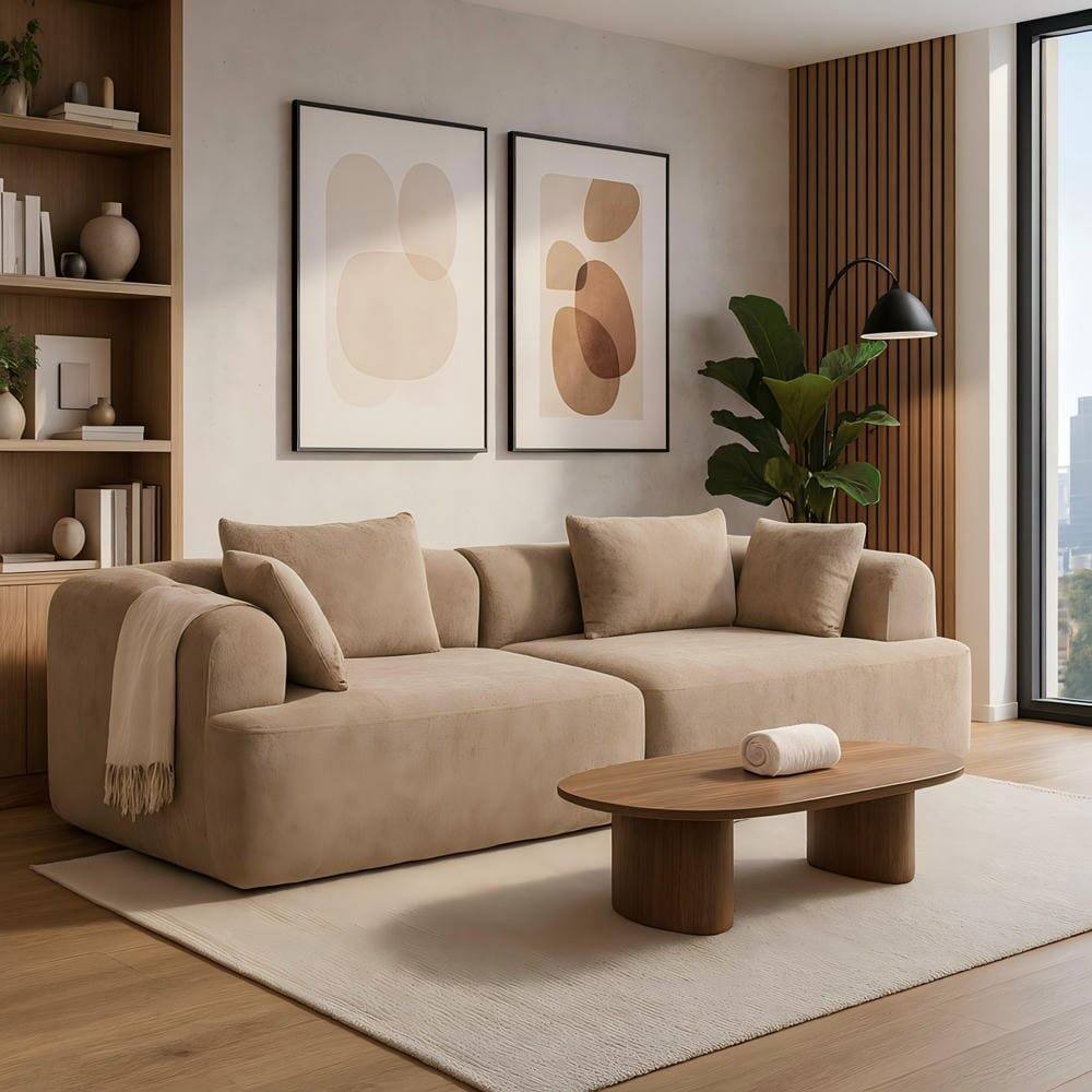 Kadyn - 96" Full-Foam Modular Sectional Sofa, 2-Piece Boucle Cloud Couch, Compressed Shipping, Brown - Brown