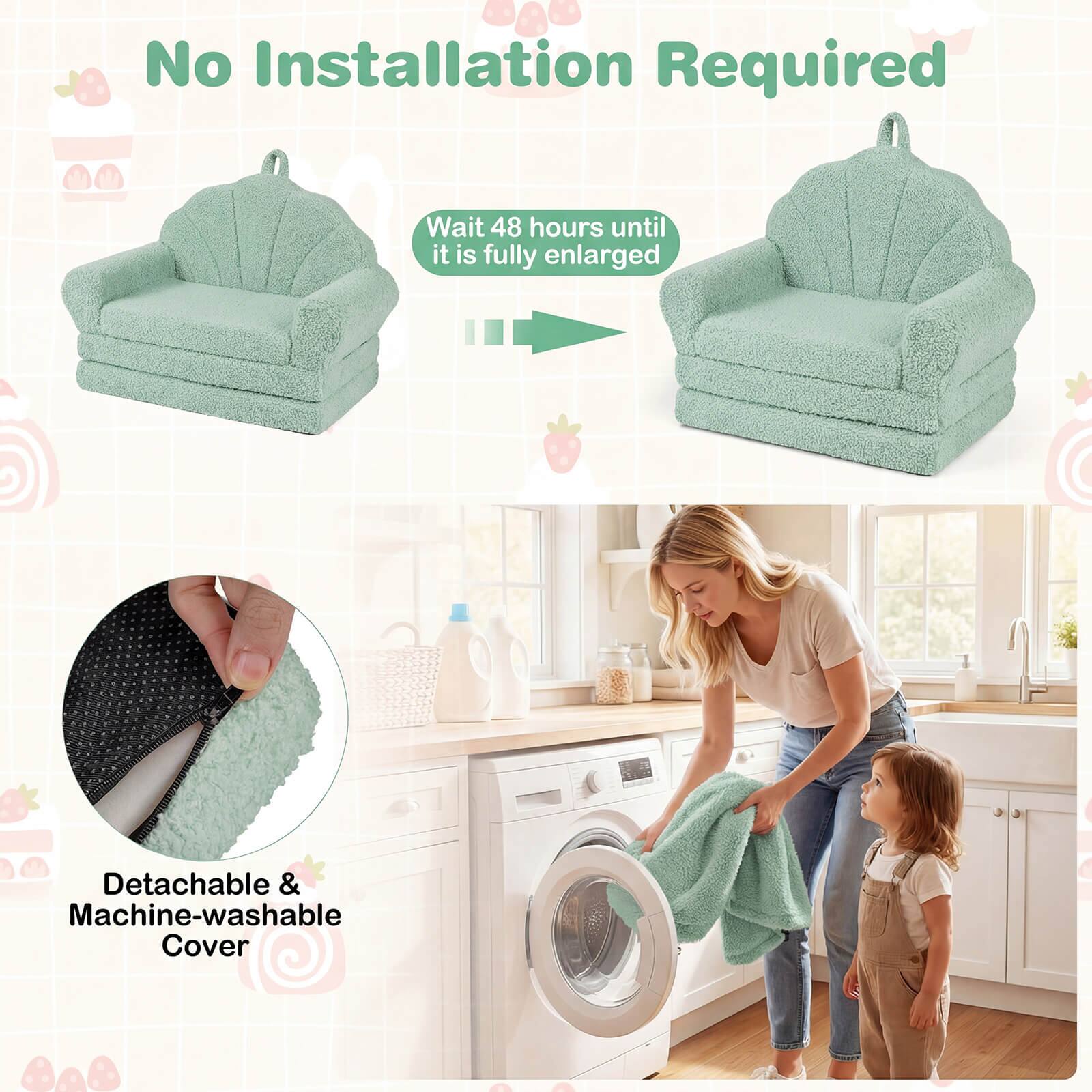 No Installation Required  
Wait 48 hours until it is fully enlarged  
Detachable & Machine-washable Cover