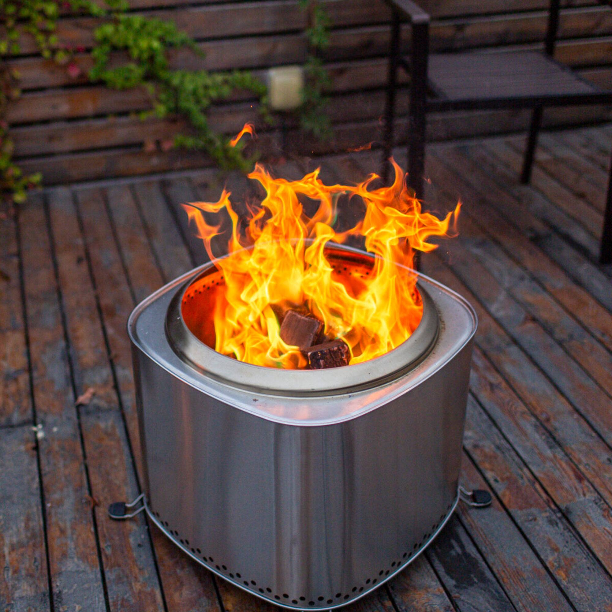 Alt View 3. Flame Engine - Flame Engine 19 Inch Square Smokeless Fire Pit w/Carry Bag, 304 Stainless Steel - SILVER.
