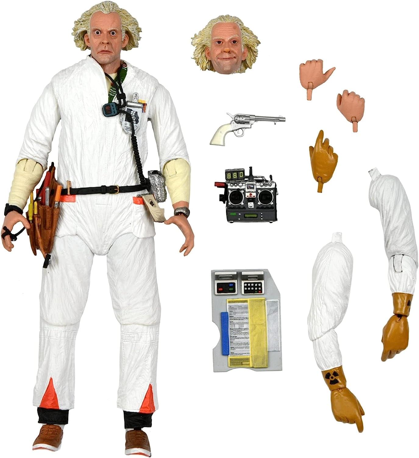 Front. NECA - Back To The Future Ultimate 7 Inch Action Figure | 1985 Doc Brown - White.