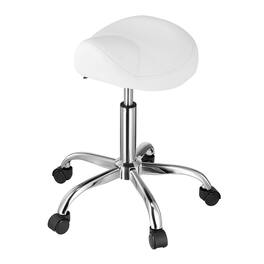 Glintex - Saddle Stool with Wheels, 450lbs Capacity Ergonomic Adjustable Height PU Leather Swivel Saddle Chair for Salon and Spa - White