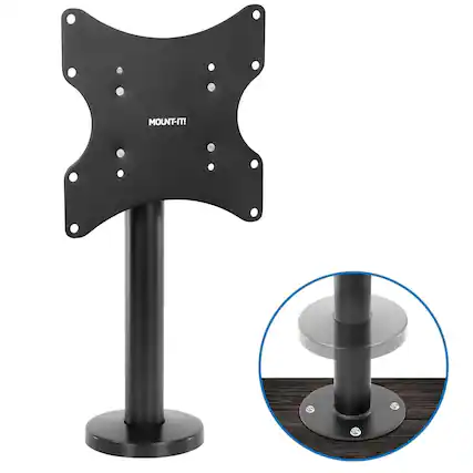 Front. Mount-It! - Bolt‑Down TV Stand for 24″–43″ Flat & Curved Screens with Heavy‑Duty Steel Construction and Swivel Viewing - Black.