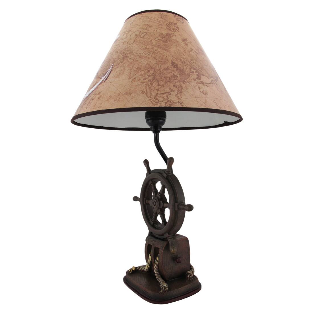 Alt View 1. Zeckos - `Captain`s Destiny` Ship`s Wheel Nautical Boat Table Lamp Anchor Shade - Brown.
