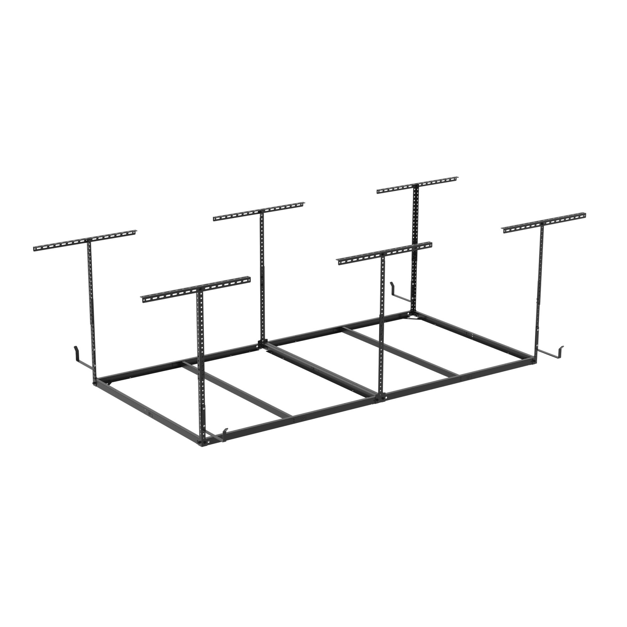 Angle. Fleximounts - OHK Frame-Only Series 48 in. W x 96 in. D x 22-40 in. H Ceiling Mounted Overhead Garage Storage Rack with Hooks - Black.