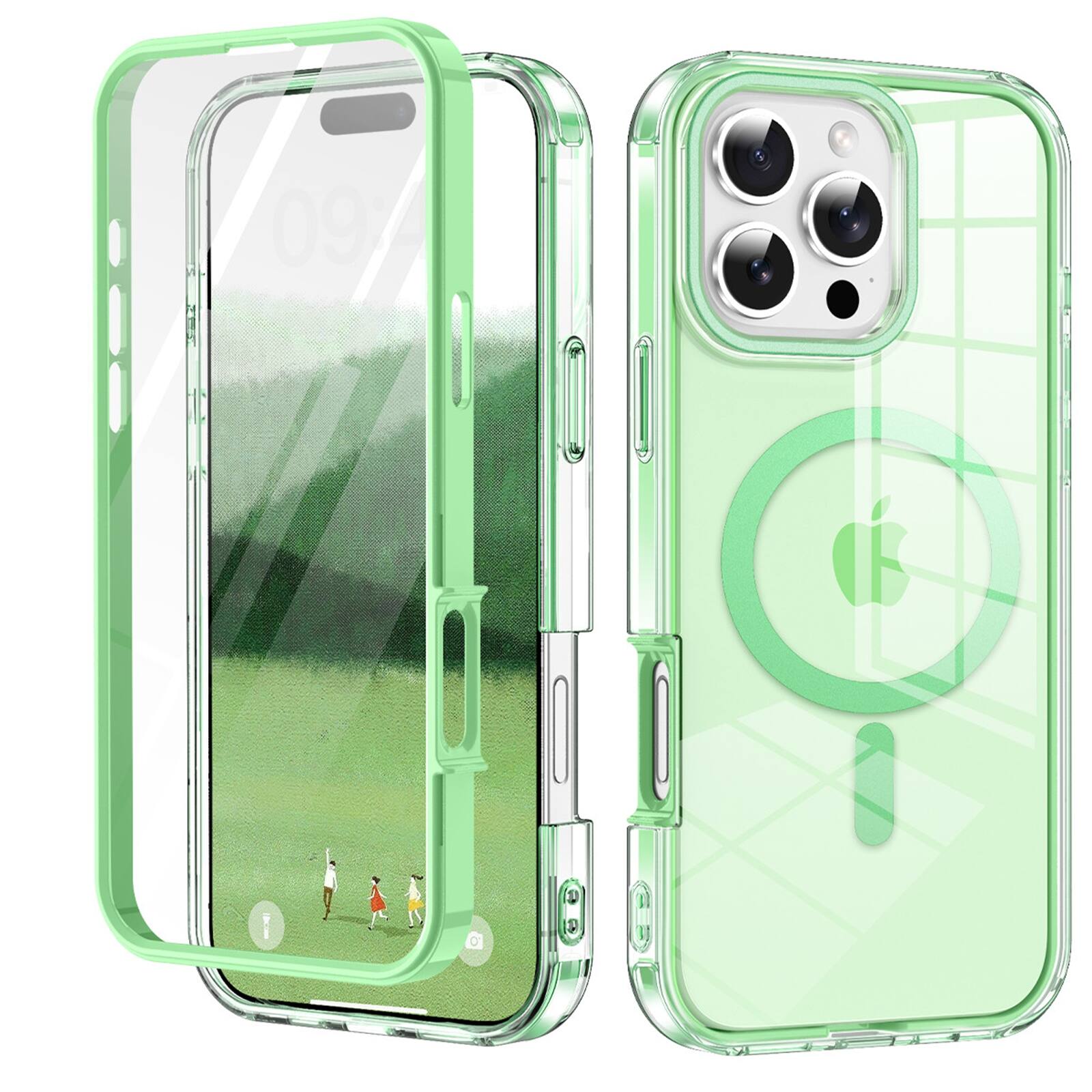 Front. UUCOVER - Magnetic Full Body Case for iPhone 16 Pro Shockproof TPU+PC Built-in Screen Protector Compatible with MagSafe Cover - Green.