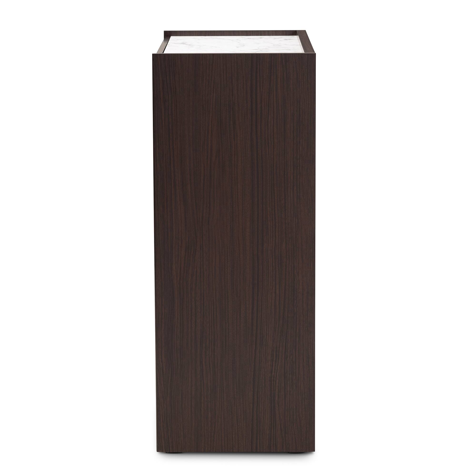 Back. Baxton Studio - Walker Modern and Contemporary Finished Wood 5-Drawer Chest with Faux Marble Top - Dark Brown/Marble/Gold.