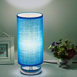 Stamp n Camp - Table Lamp Bedside Nightstand Lamp Simple Desk Lamp Cylinder Table Lamp for Bedroom Living Room Office Study Shade - Blue