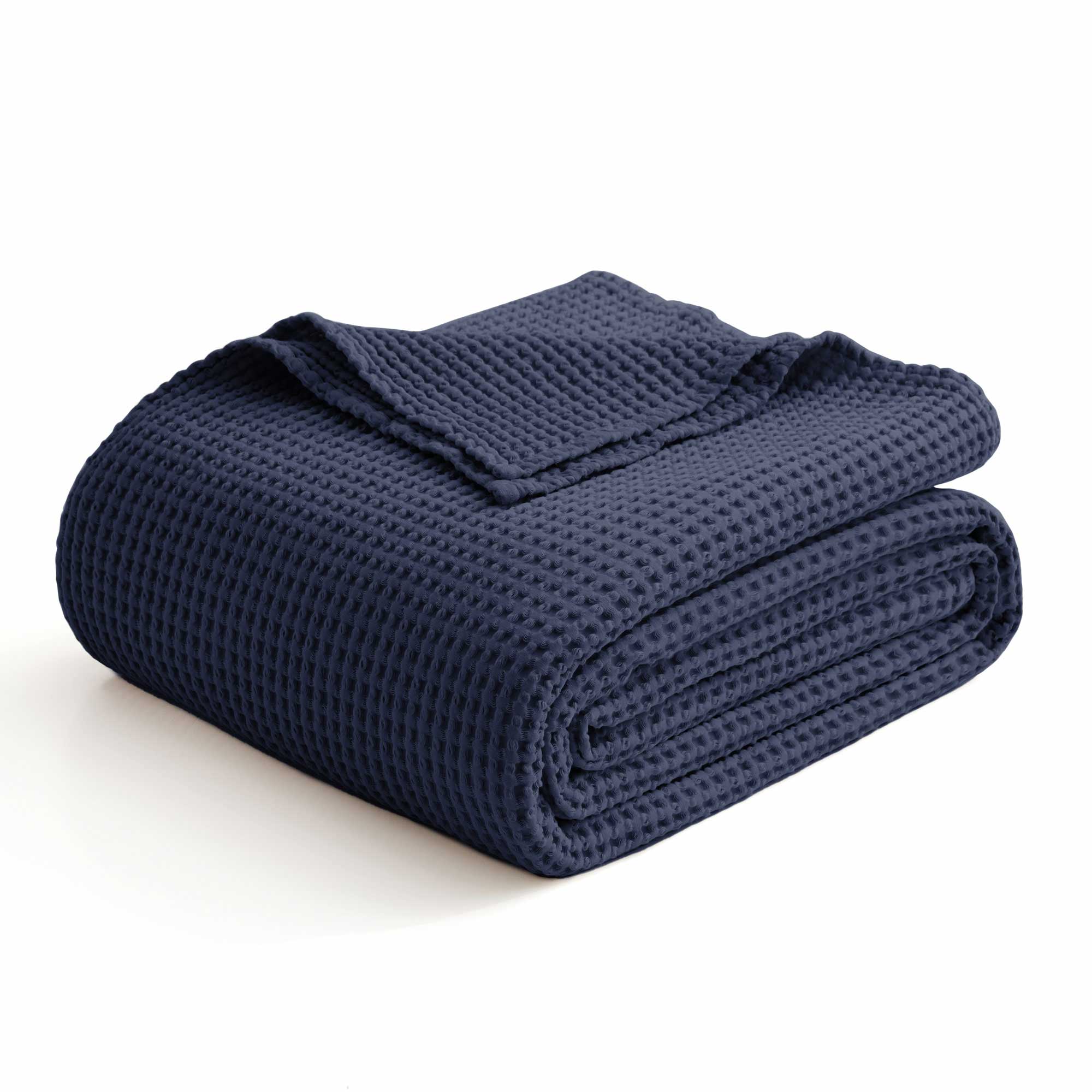 Alt View 1. Peace Nest - Peace Nest 100% Egyptian Cotton Waffle Textured Throw Blanket, Navy, Twin - Navy.