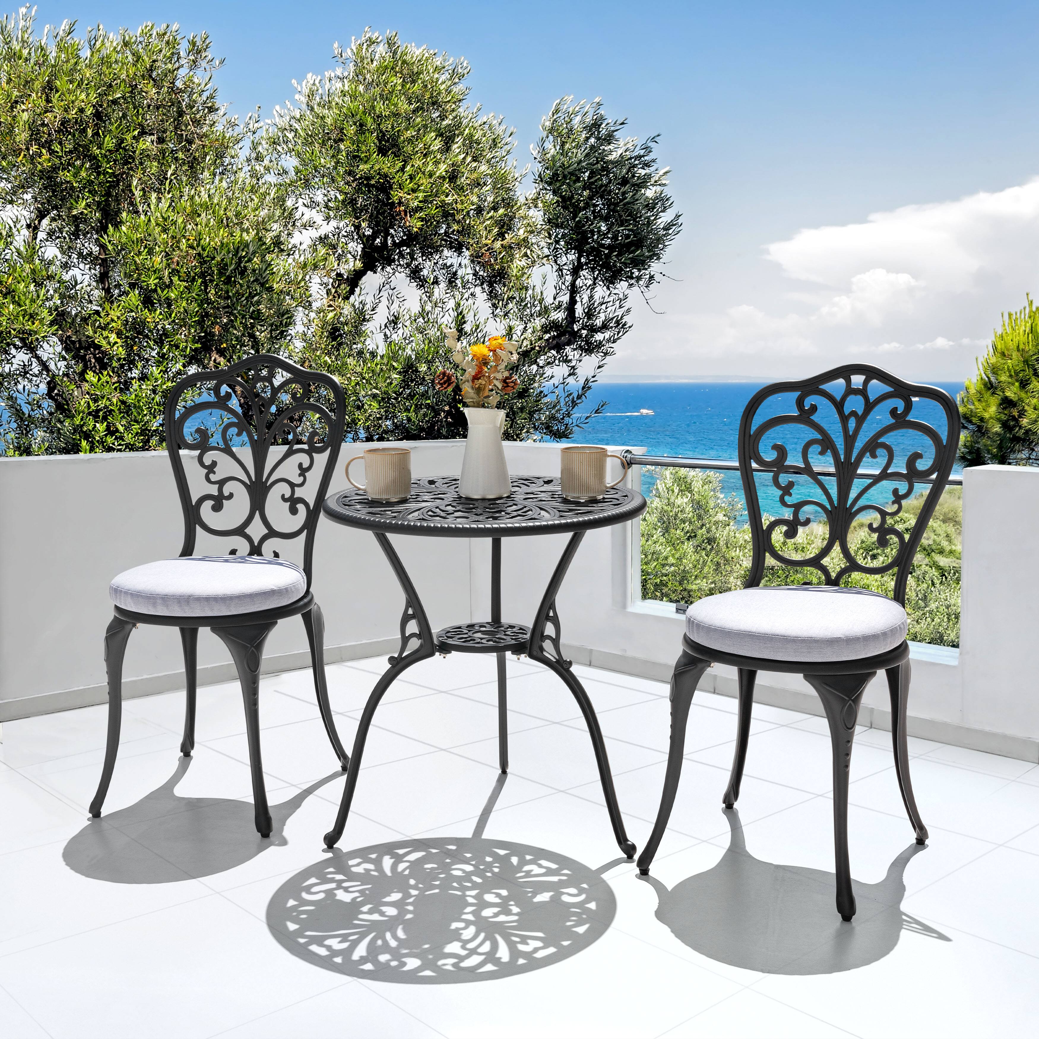 Back. Nuu Garden - Outdoor 2-Pack 15'' x 1.4" Round Chair Seat Cushions with Straps - Gray.