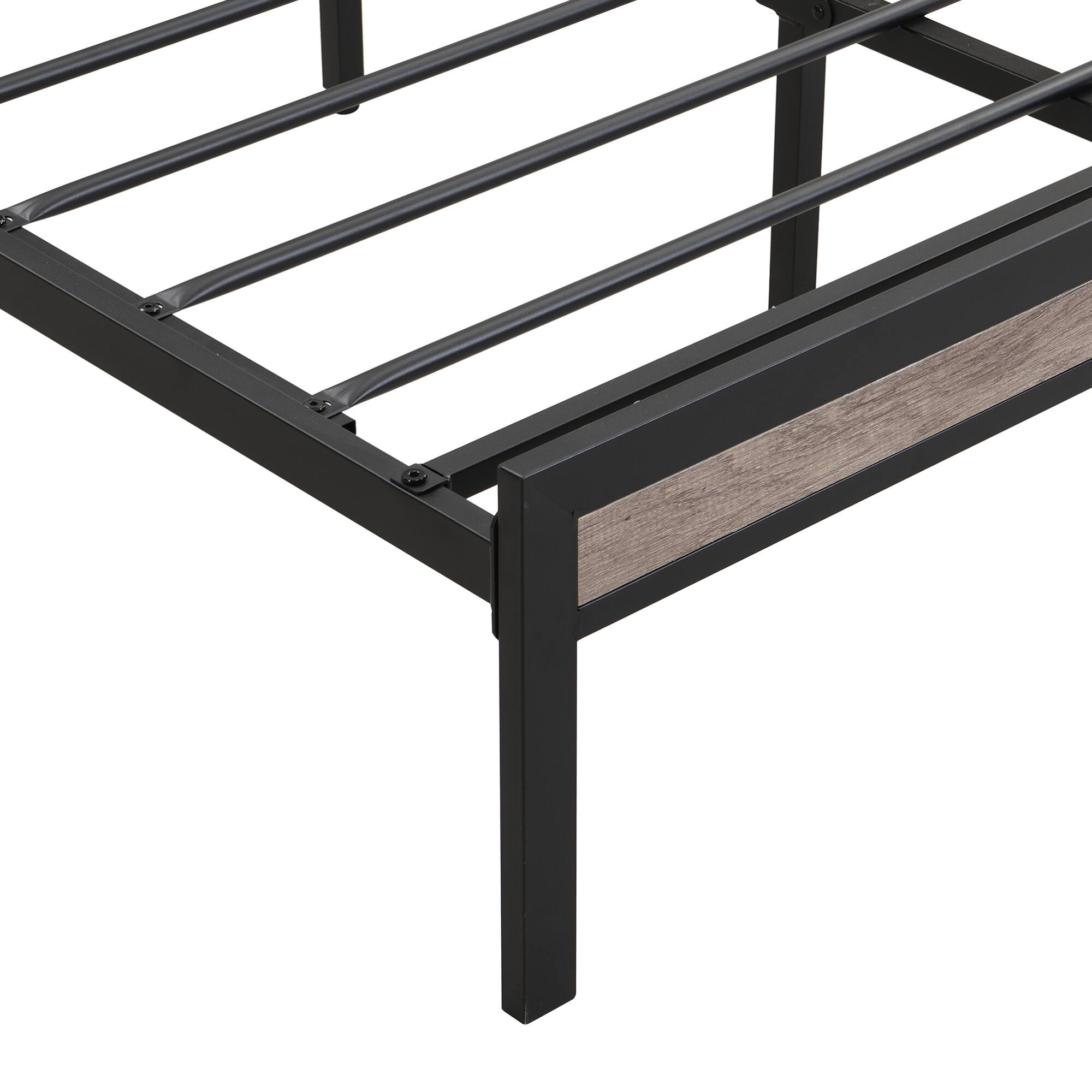 Alt View 6. GOODSILO - Queen Size Metal Platform Bed Frame with Storage Headboard and Footboard, Includes USB Ports, No Box Spring Required - Beige+Black+Grey.