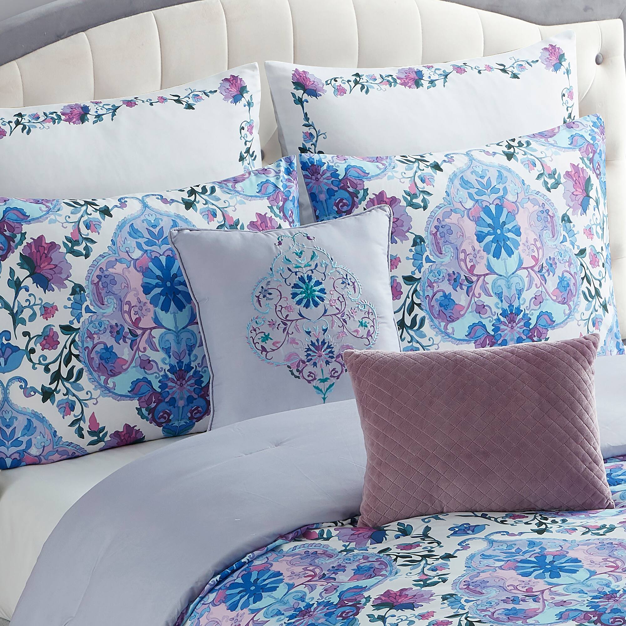 Left. Sweet Home Collection - 7pc Juliette All Season Comforter & Decorative Pillow Set - King - Multicolored.